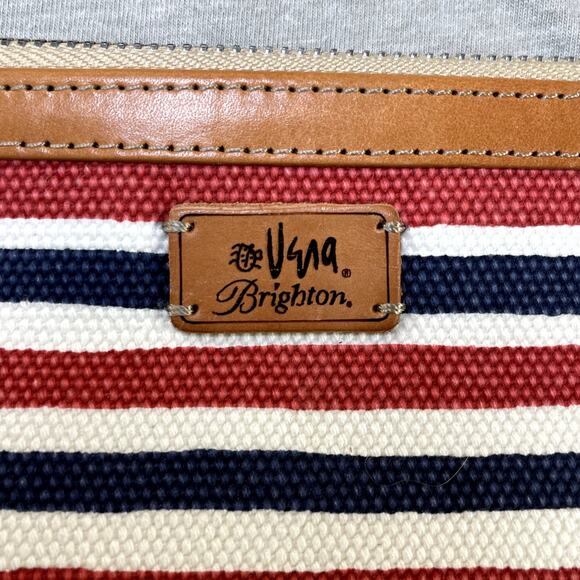 Brighton Vera Sails Striped Medium Makeup Bag Red Blue Leather Trim Clutch - Picture 3 of 6